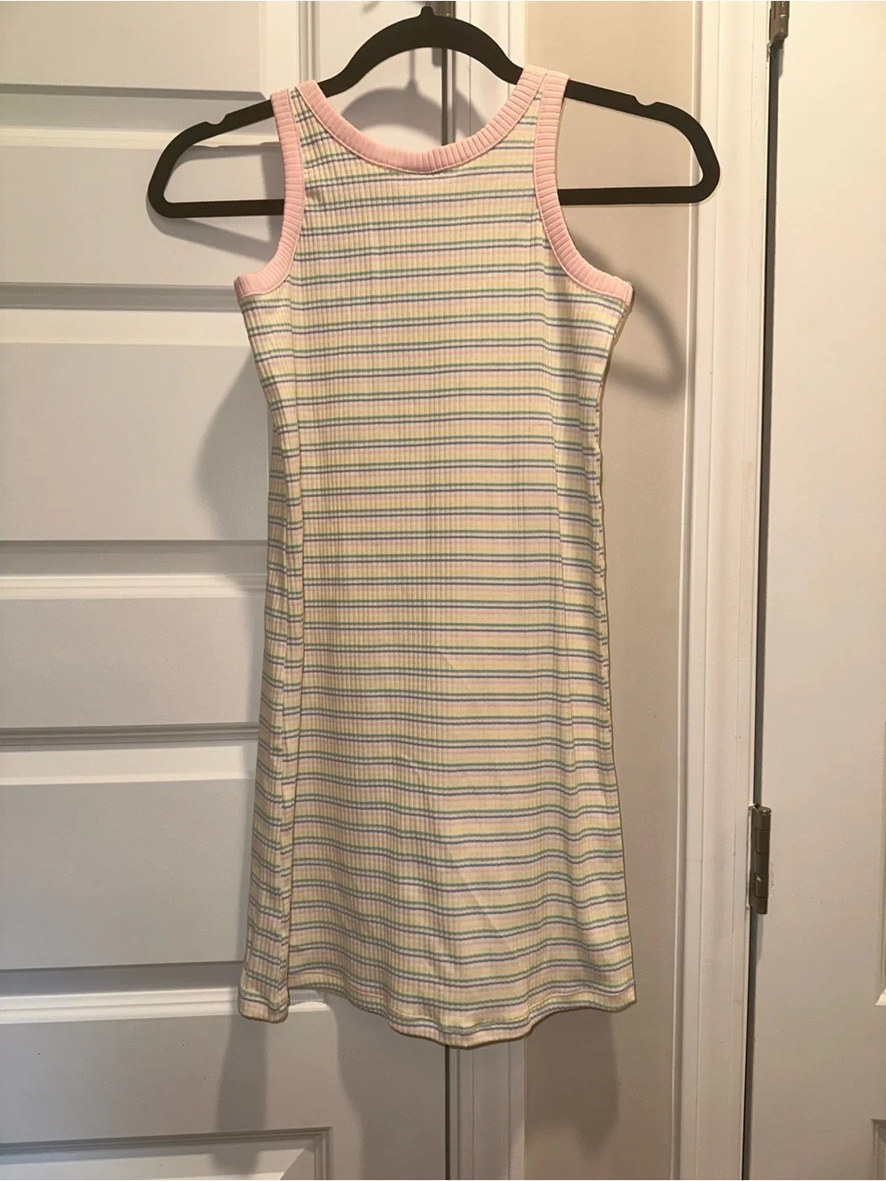 Old Navy Pastel Stripe Tank Dress with Pink Trim